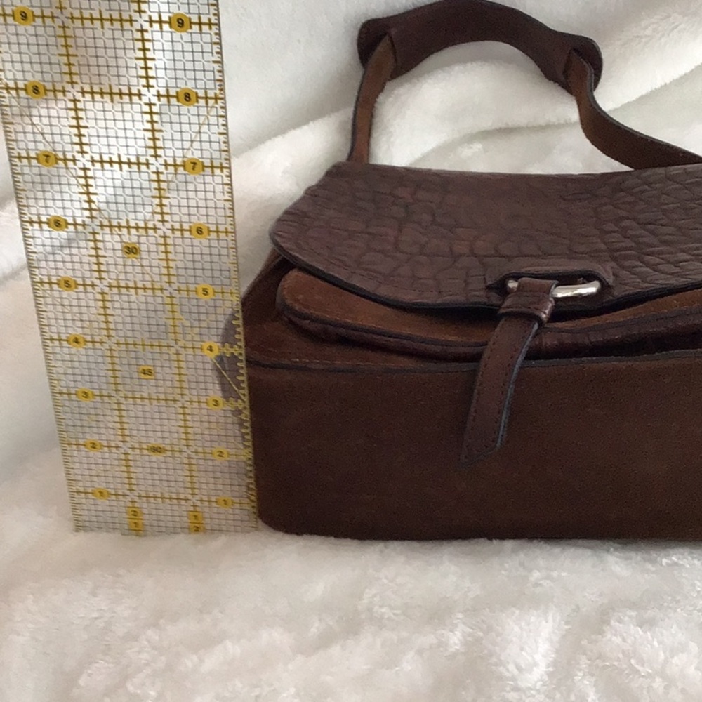 Italian leather and suede D2 small satchel in dark brown - Picture 7 of 9